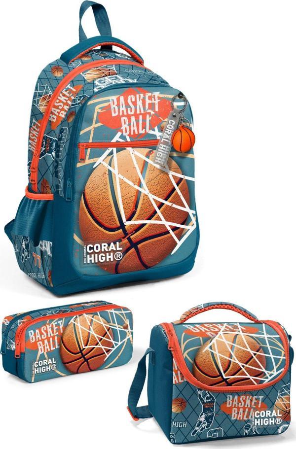 Coral High Kids Nefti Turuncu Basketbol Desenli 3’lü Okul Çanta Seti SET0123651 - Image 1