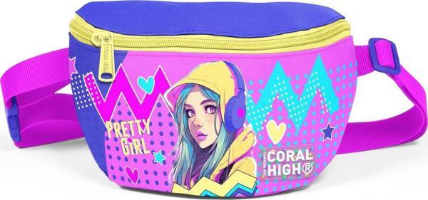 Coral High Kids Lavanta Turkuaz Kulaklıklı Kız Desenli Bel Çantası 11553 - Image 1