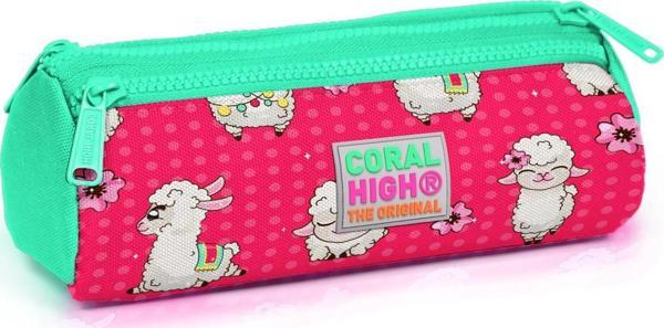 Coral High Kids Neon Mercan Su Yeşili Alpaka Desenli Üç Bölmeli Kalem Çantası 22308 - Image 1