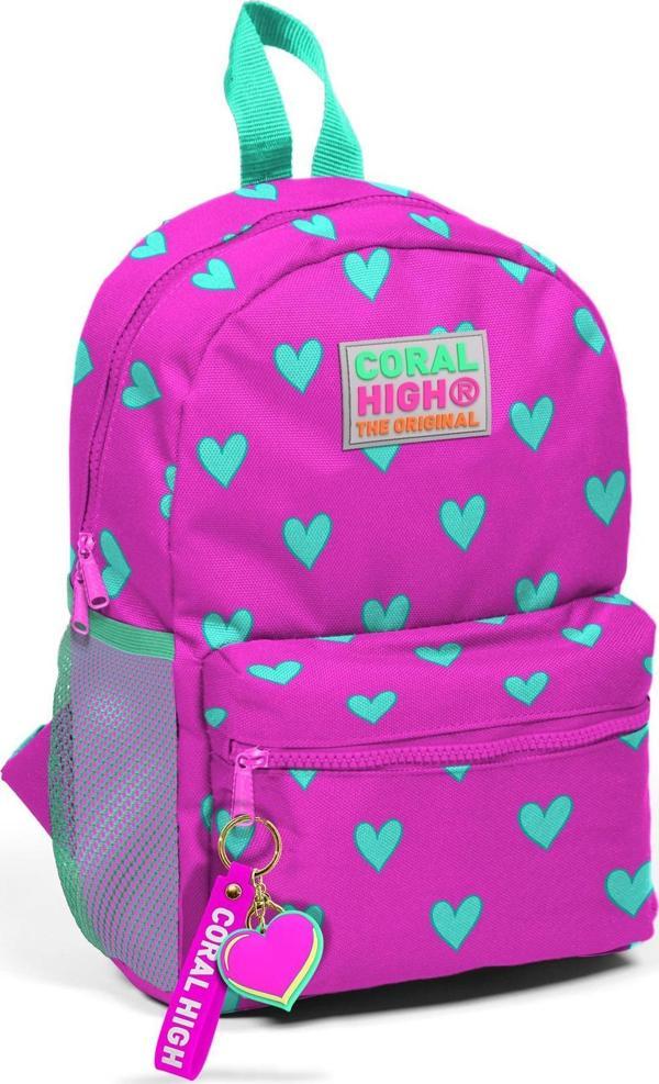 Coral High Kids Pembe Kalp Desenli İki Bölmeli Yuva Sırt Çantası 23341 - Image 1