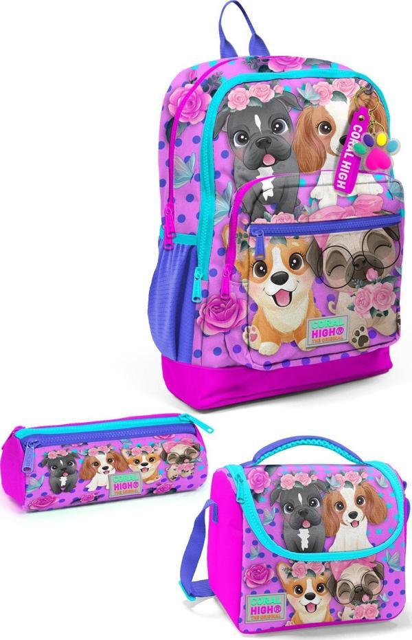 Coral High Kids Pembe Köpek Desenli 3’lü Okul Çanta Seti SET0123750 - Image 1