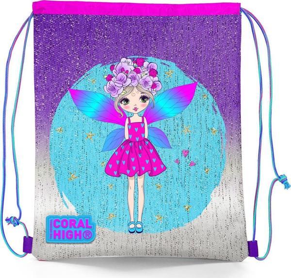 Coral High Kids Pembe Mavi Peri Desenli İpli Büzgülü Sırt Çantası 22696 - Image 1
