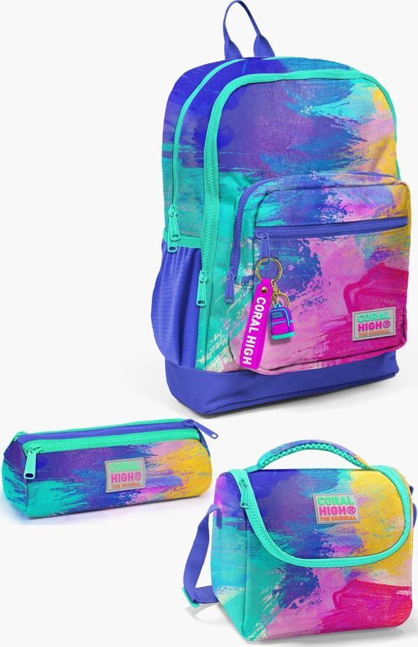 Coral High Kids Renkli Airbrush Desenli Desenli 3’lü Okul Çanta Seti SET0123738 - Image 1