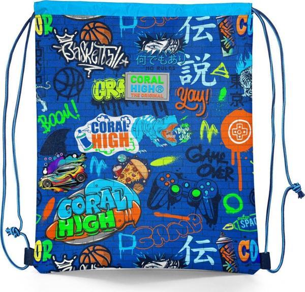 Coral High Kids Saks Grafiti Desenli İpli Büzgülü Sırt Çantası 12651 - Image 1