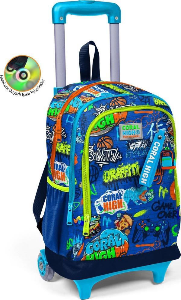 Coral High Kids Saks Grafiti Desenli Üç Bölmeli Çekçekli Okul Sırt Çantası 23967 - Image 1