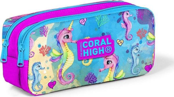 Coral High Kids Pembe Rengarenk Denizatı Desenli İki Bölmeli Kalem Çantası 22158 - Image 1