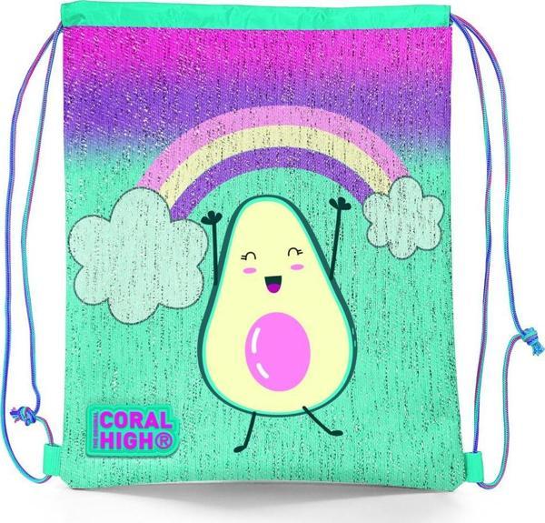 Coral High Kids Pembe Su Yeşili Avokado Desenli İpli Büzgülü Sırt Çantası 22695 - Image 1