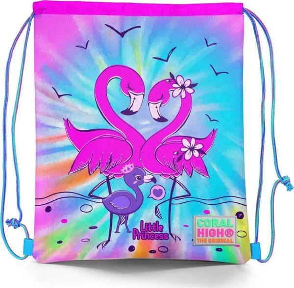 Coral High Mavi Pembe Flamingo Desenli İpli, Büzgülü Sırt Çantası 22430 - Image 1