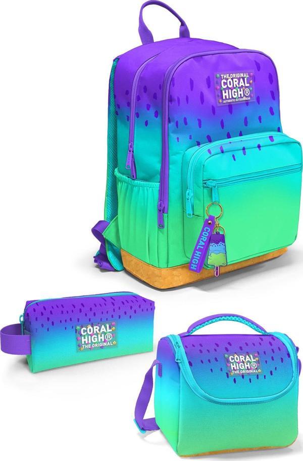 Coral High Mor Lila Renk Geçişli 3’lü Okul Çanta Seti SET0123637 - Image 1