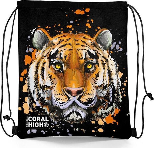 Coral High Kids Siyah Kaplan Desenli İpli Büzgülü Sırt Çantası 22487 - Image 1
