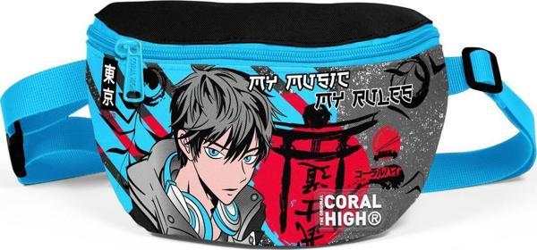 Coral High Kids Siyah Mavi Anime Desenli Bel Çantası 11558 - Image 1