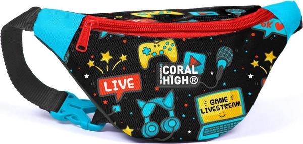 Coral High Kids Siyah Mavi Gamer Desenli Bel Çantası 11535 - Image 1