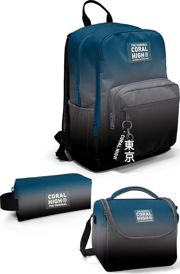 Coral High Nefti Gri Renk Geçişli 3’lü Okul Çanta Seti SET0123642 - Image 1