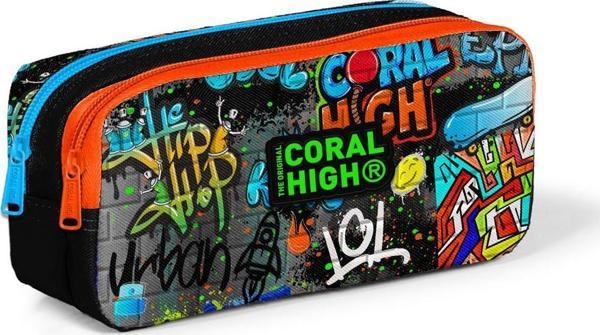Coral High Kids Siyah Mavi Grafiti Desenli İki Bölmeli Kalem Çantası 22161 - Image 1