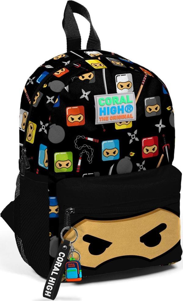 Coral High Kids Siyah Ninja Desenli İki Bölmeli Yuva Sırt Çantası 23349 - Image 1