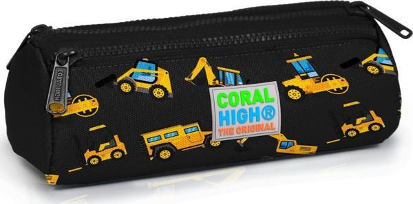 Coral High Kids Siyah Sarı İş Makinesi Desenli Üç Bölmeli Kalem Çantası 22328 - Image 1