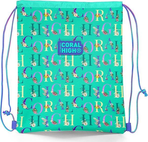Coral High Kids Su Yeşili Açık Pembe Monogram Desenli İpli Büzgülü Sırt Çantası 22668 - Image 1