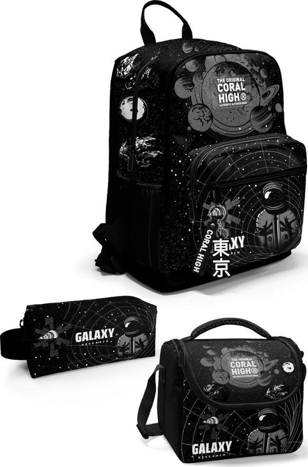 Coral High Siyah Galaxy Desenli 3’lü Okul Çanta Seti SET0123644 - Image 1