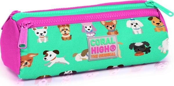 Coral High Kids Su Yeşili Köpek Desenli Üç Bölmeli Kalem Çantası 22306 - Image 1