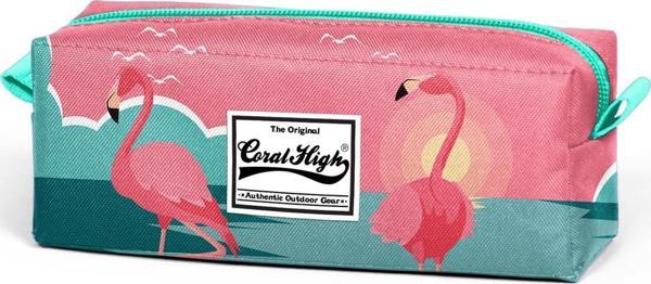 Coral High Su Yeşili Mercan Flamingo Desenli Kalem Çantası 22381 - Image 1