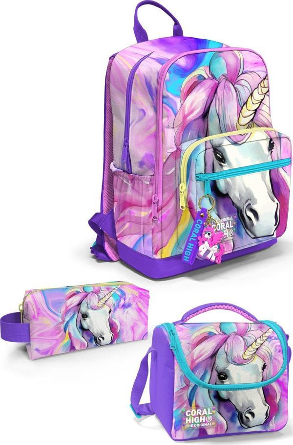 Coral High Unicorn Desenli 3’lü Okul Çanta Seti SET0123634 - Image 1