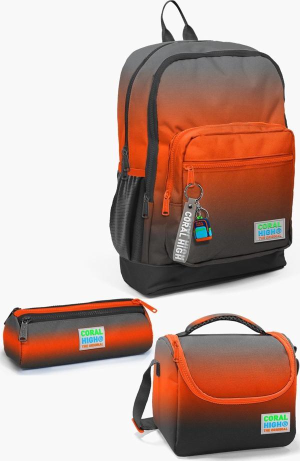 Coral High Kids Turuncu Gri Renk Geçişli 3’lü Okul Çanta Seti SET0123748 - Image 1