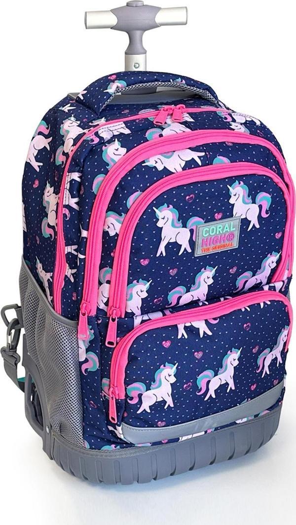Coral High Kids Unicorn Desenli, Lacivert Renkli, İki Kademeli Çekçekli, Sırt Ve Okul Çantası 24023 - Image 1