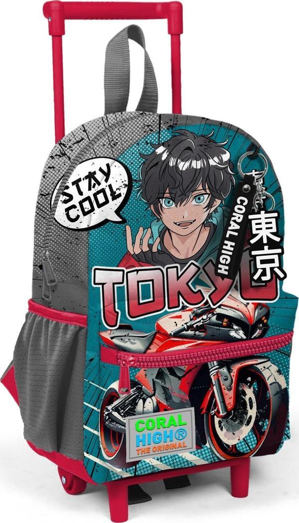 Minik Yuva Çekçekli Sırt Çantası Gri Nefti Anime Motorsiklet Desenli İki Bölmeli 24064 - Image 1