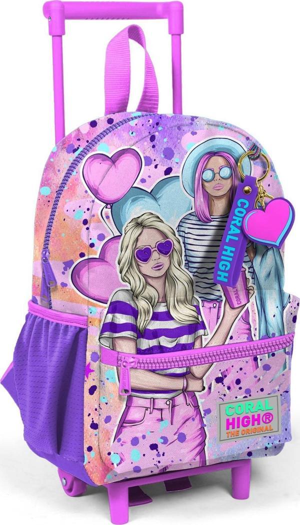 Minik Yuva Çekçekli Sırt Çantası Pembe Mor Fashion Girl Desenli İki Bölmeli 24055 - Image 1