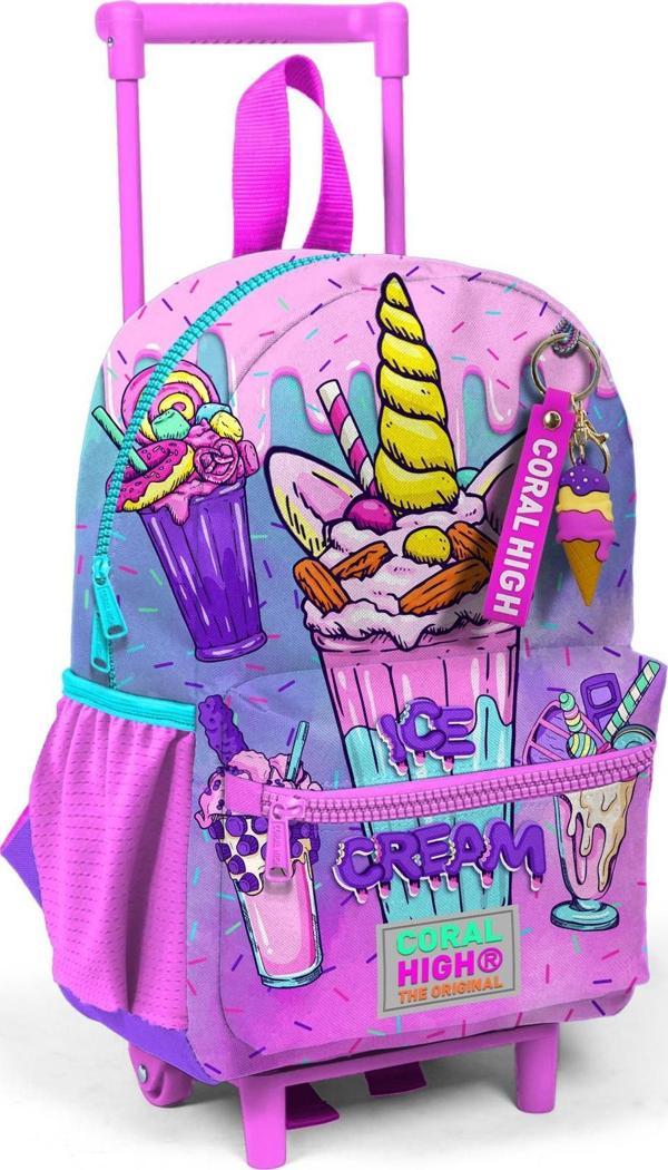 Minik Yuva Çekçekli Sırt Çantası Pembe Mor Milkshake Dondurma Desenli İki Bölmeli 24049 - Image 1