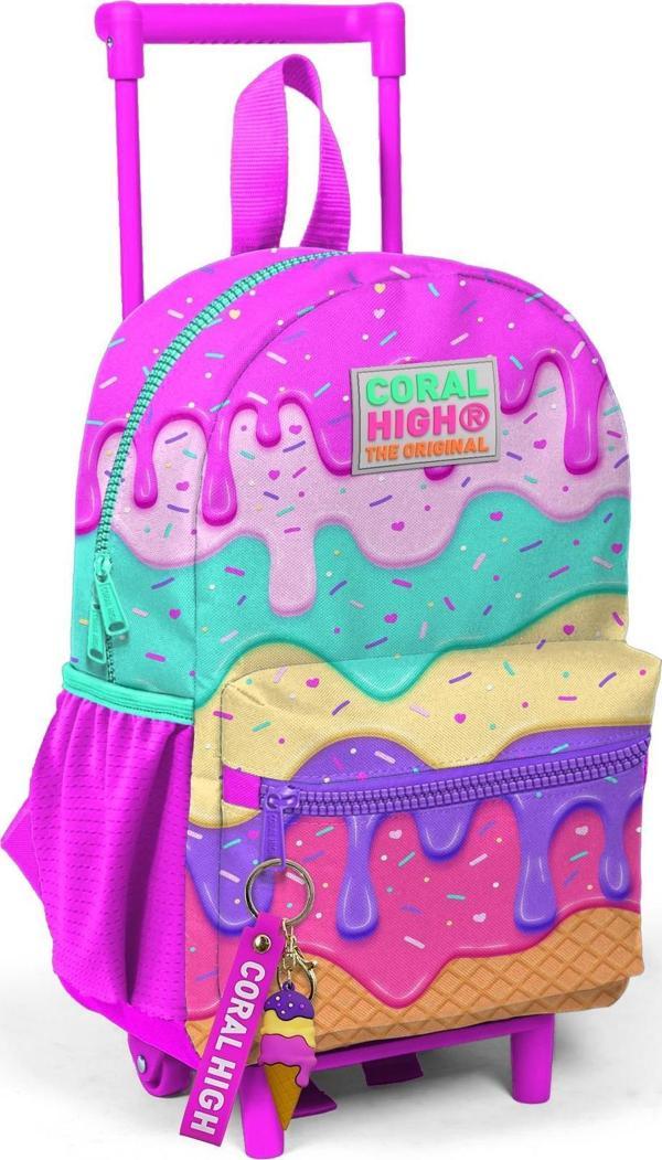 Minik Yuva Çekçekli Sırt Çantası Pembe Rengarenk Dondurma Desenli İki Bölmeli 24031 - Image 1