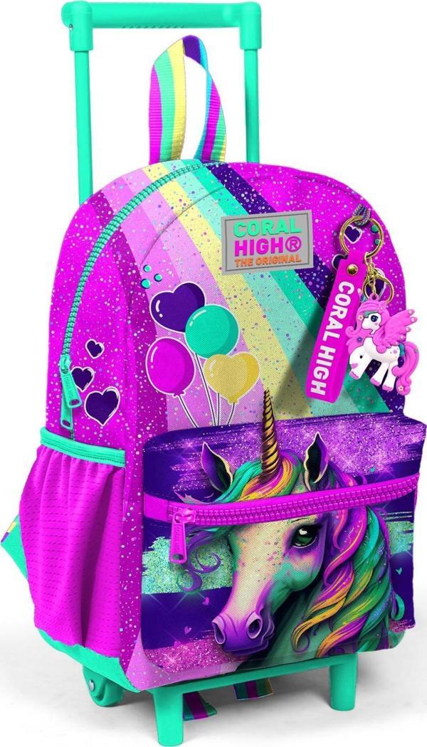 Minik Yuva Çekçekli Sırt Çantası Pembe Su Yeşili Unicorn Desenli İki Bölmeli 24058 - Image 1