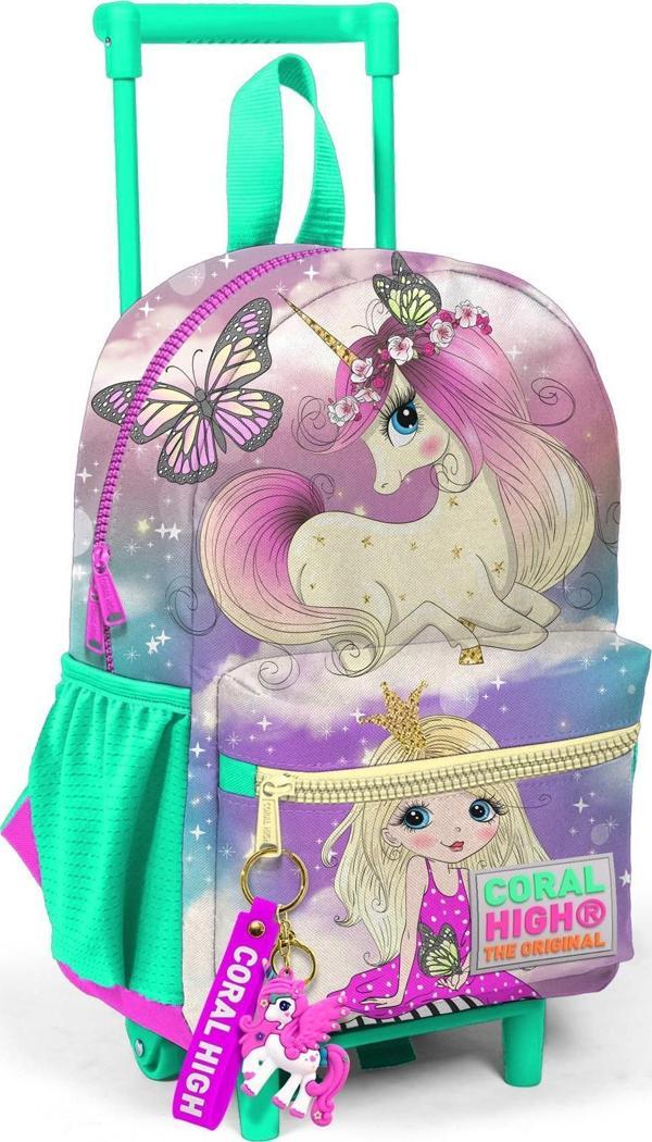 Minik Yuva Çekçekli Sırt Çantası Pembe Su Yeşili Unicornlu Kız İki Bölmeli 24033 - Image 1