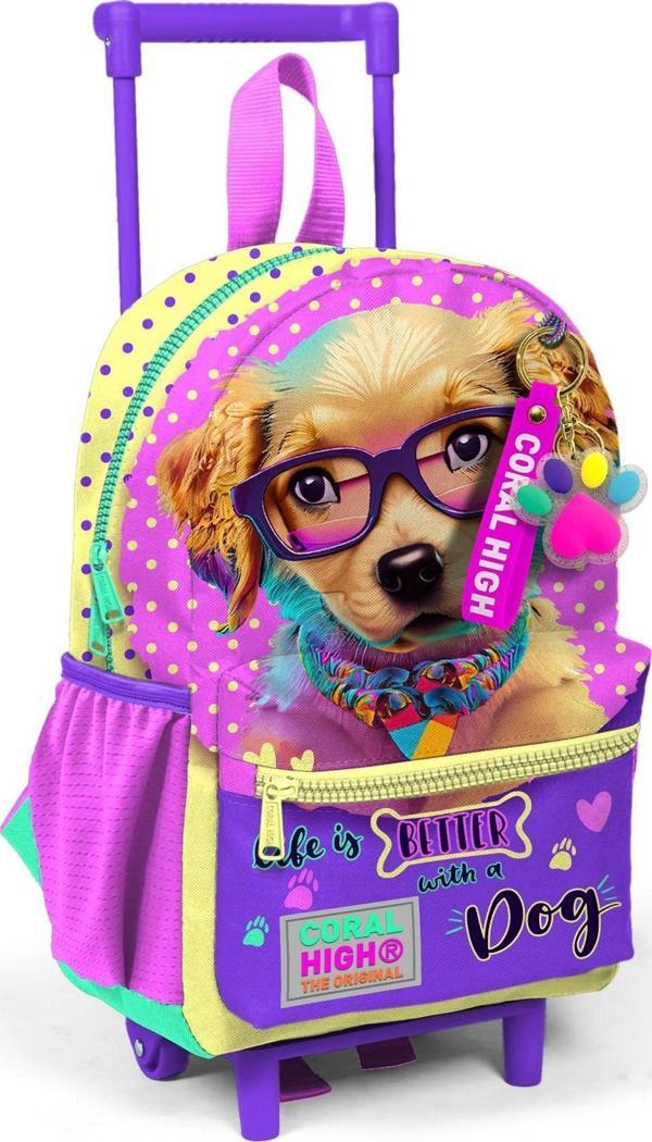 Minik Yuva Çekçekli Sırt Çantası Sarı Pembe Sevimli Köpek Desenli İki Bölmeli 24052 - Image 1