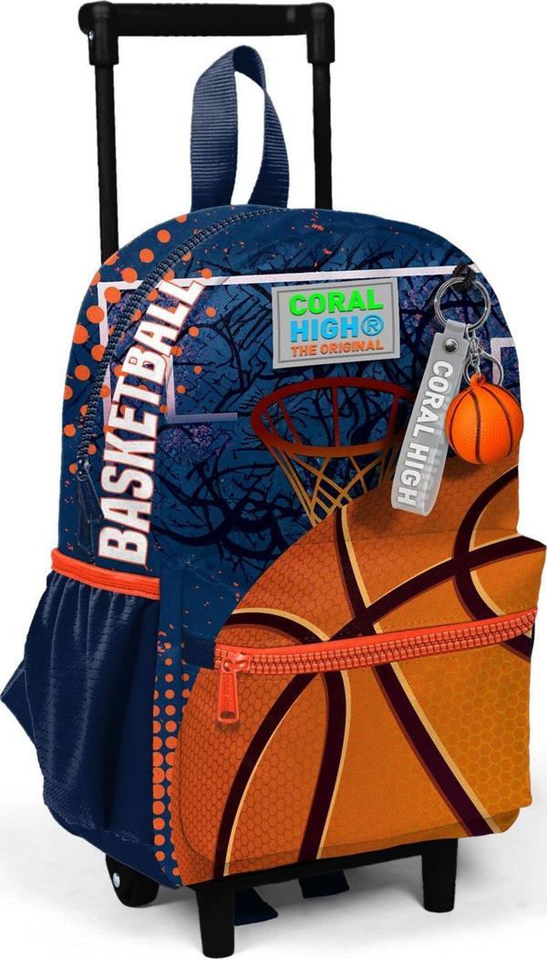 Minik Yuva Çekçekli Sırt Çantası Turuncu Lacivert Basketbol Desenli İki Bölmeli 24066 - Image 1