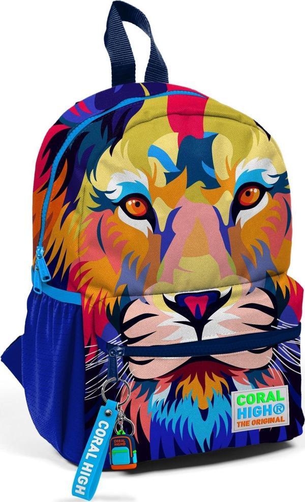 Minik Yuva Sırt Çantası Lacivert Saks Aslan Desenli İki Bölmeli 23541 - Image 1