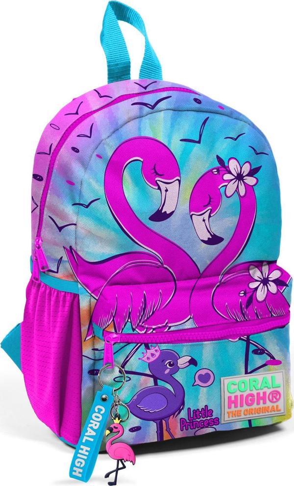Minik Yuva Sırt Çantası Mavi Pembe Flamingo Desenli İki Bölmeli 23530 - Image 1
