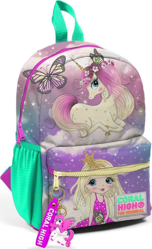 Minik Yuva Sırt Çantası Pembe Su Yeşili Unicornlu Kız Desenli İki Bölmeli 23533 - Image 1