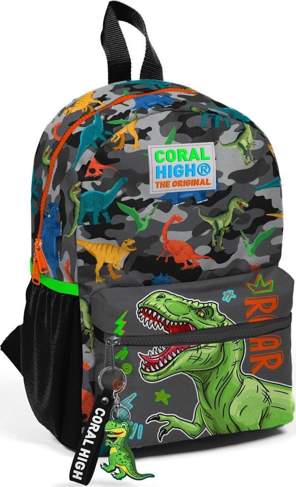 Minik Yuva Sırt Çantası Siyah Gri Dinozor Desenli İki Bölmeli 23544 - Image 1