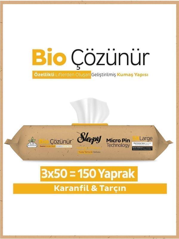 Sleepy Easy Clean Bio Çözünür Karanfil Ve Tarçın Yüzey Temizlik Havlusu 3x50 (150 YAPRAK) - Image 1