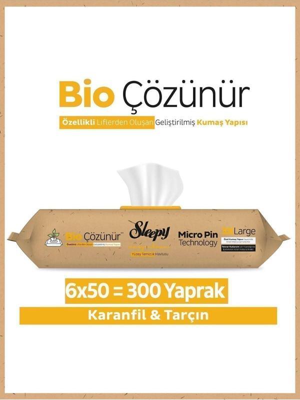 Sleepy Easy Clean Bio Çözünür Karanfil Ve Tarçın Yüzey Temizlik Havlusu 6x50 (300 YAPRAK) - Image 1