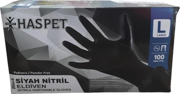 Haspet Siyah Nitril-Vinil Pudrasız Muayene Eldiveni Large 100'lü - Image 1