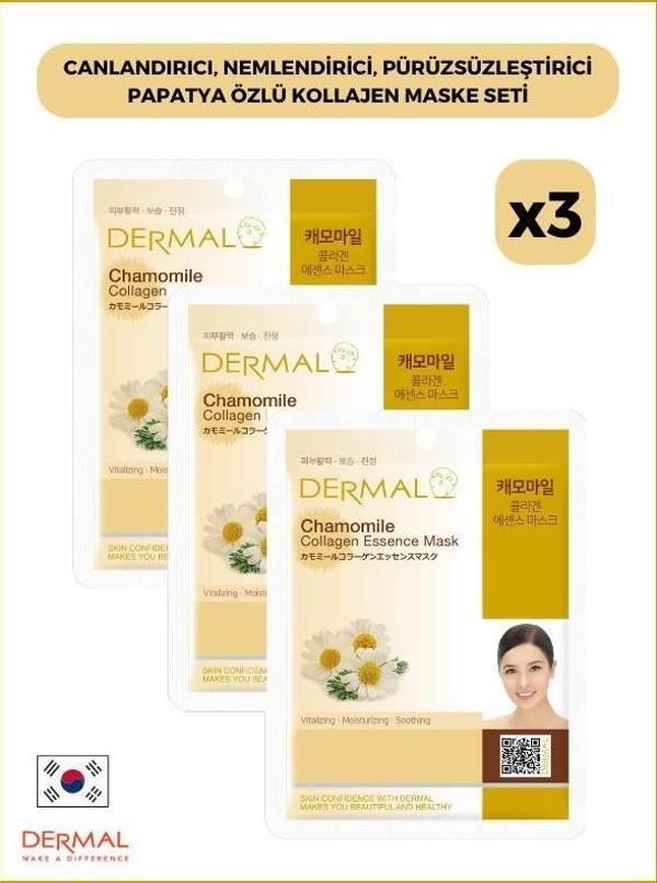 Dermal Canlandırıcı, Nemlendirici, Pürüzsüzleştirici Papatya Özlü Kollajen Maske 23 Gr 3 Adet - Image 1