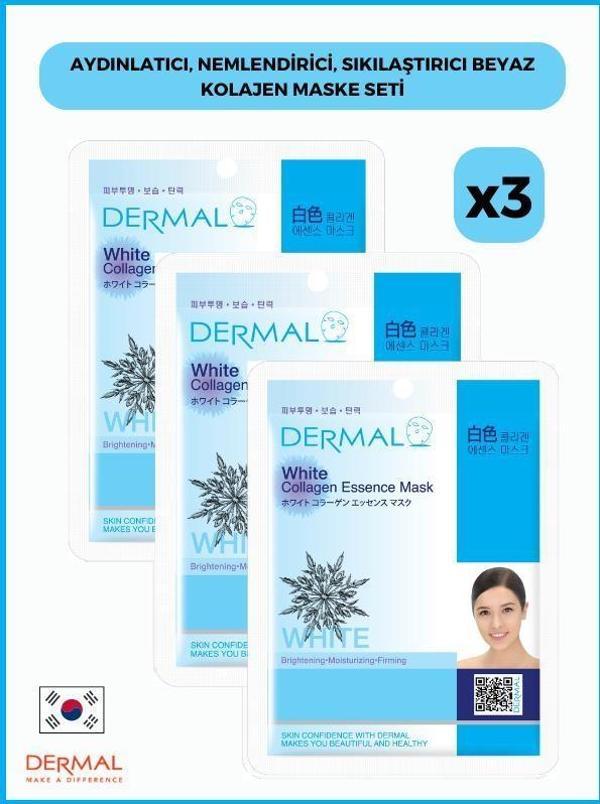 Dermal Ikra Aydınlatıcı, Nemlendirici, Sıkılaştırıcı Beyaz Kolajen Maske 23 gr 3 Adet  - Image 1
