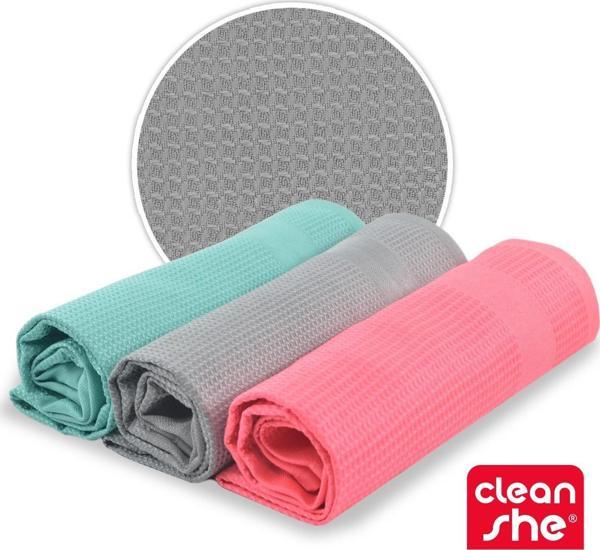 Cleanshe Tea Towel Sihirli Mikrofiber Cam Bezi 3'lü Set 42X64 - Image 1