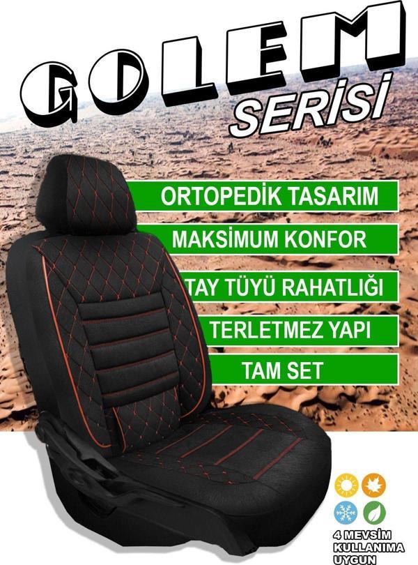 Nice Shop Golem Serisi Taytüyü Kumaş Deri Detaylı Ortopedik Oto Koltuk Kılıfı 5Li Tam Set - Image 1