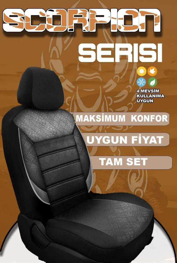 Nice Shop Scorpion Serisi Gofraj Kumaş Oto Koltuk Kılıfı 5Li Tam Set - Siyah - Image 1