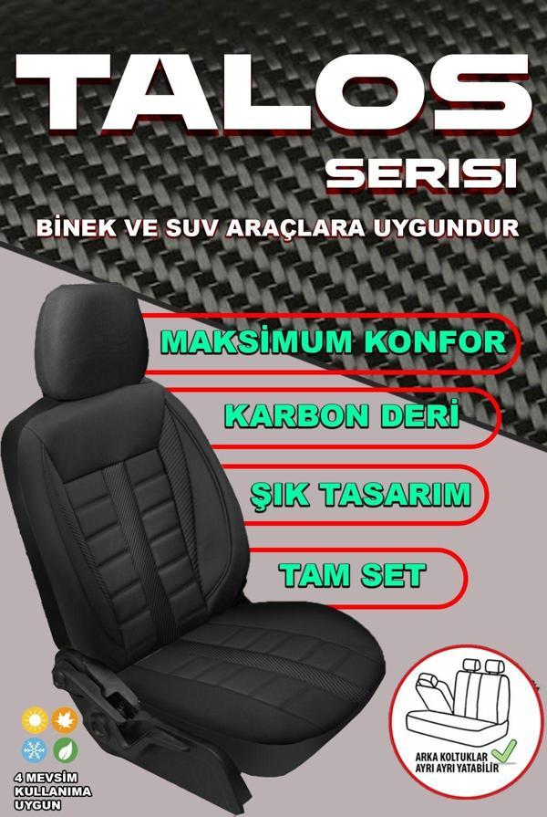 Nice Shop Talos Serisi Carbon Deri Detaylı Taytüyü Oto Koltuk Kılıfı Ön Arka Tam Set - Image 1