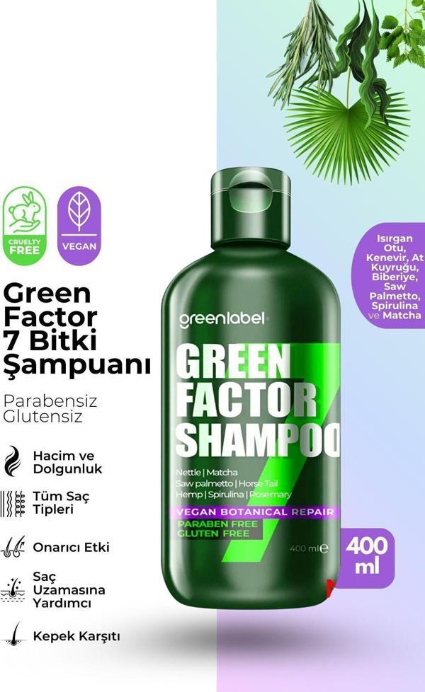 Green Label Green Factor 7 Bitkili Vegan Parabensiz Glutensiz Yoğun Bakım Ve Biberiye Suyu Içeren Şampuan - Image 1