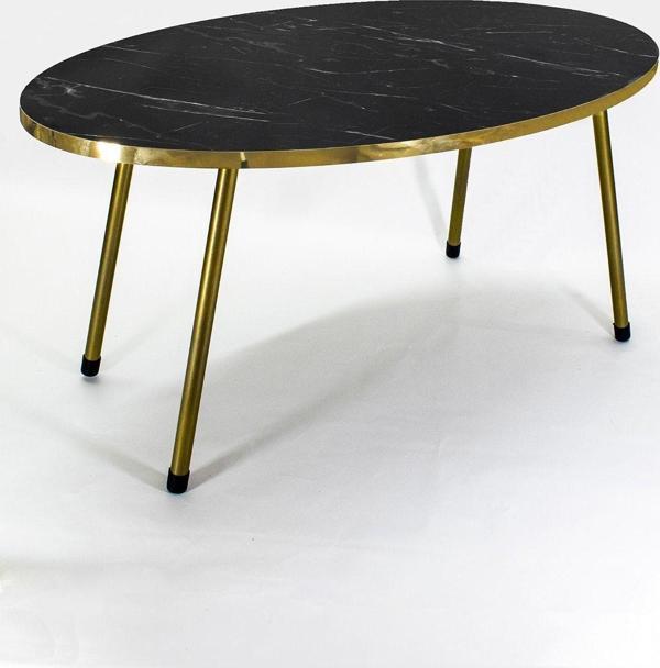 Gold Falez Orta Sehpa Elips Gold Metal Ayak Bendir Gold - Image 1